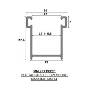 Guida in alluminio 27x19 a misura, da incasso, con spazzolino fori e spacco