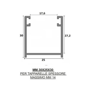 Guida in alluminio 30x25 a misura con spazzolino fori e spacco