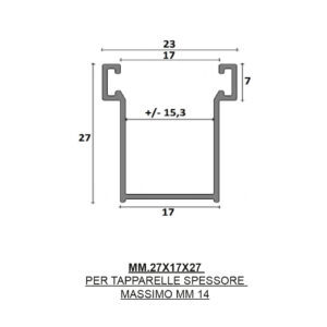 Guida in alluminio 27x17 a misura, da incasso, con spazzolino fori e spacco